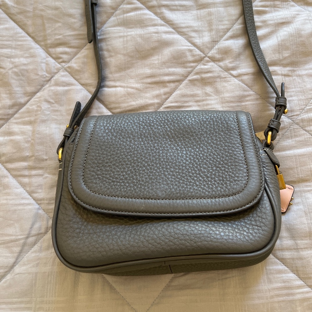 Gray leather crossbody purse  — J Crew
